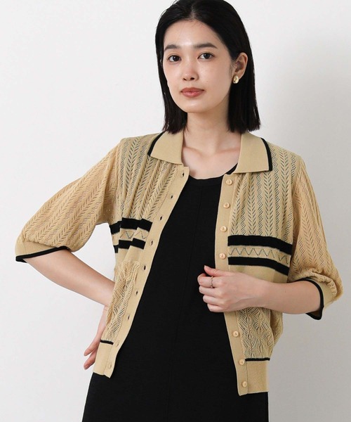 Gready Brilliant(グレディブリリアン)の「配色レース編みポロニット(ニット/セーター・レディース・ネイビー×ホワイト/ベージュ×ブラック・38)」の7枚目の写真