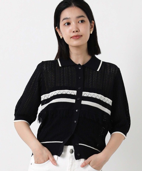 Gready Brilliant(グレディブリリアン)の「配色レース編みポロニット(ニット/セーター・レディース・ネイビー×ホワイト/ベージュ×ブラック・38)」の19枚目の写真
