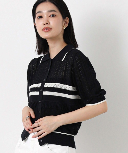 Gready Brilliant(グレディブリリアン)の「配色レース編みポロニット(ニット/セーター・レディース・ネイビー×ホワイト/ベージュ×ブラック・38)」の18枚目の写真