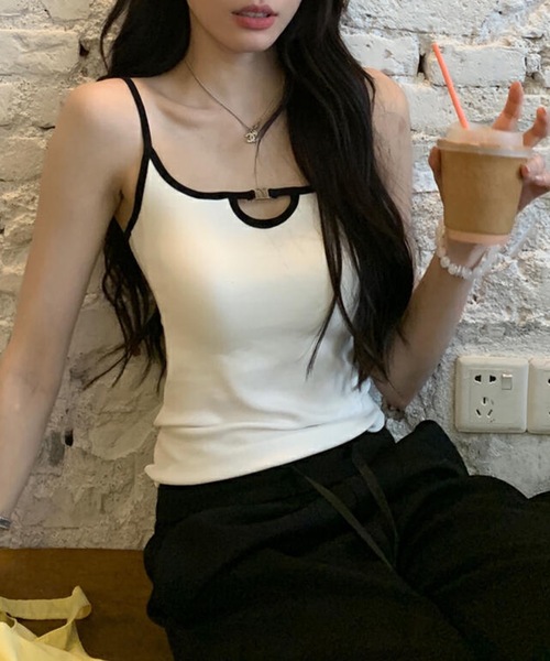 Lace Ladies(レースレディース)の「カップ付き 配色 カットアウト キャミ ブラトップ(キャミソール・レディース・グレー/ホワイト/ブラック・FREE)」の11枚目の写真