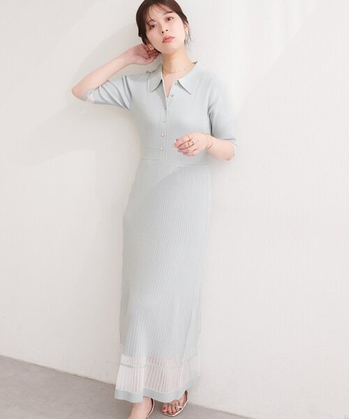 シアーデザインニットワンピース（ワンピース）｜natural couture