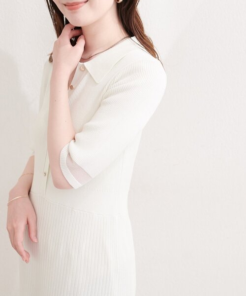 natural couture(ナチュラルクチュール)の「シアーデザインニットワンピース(ワンピース・レディース・オフホワイト/ラベンダー/ネイビー/グレー・FREE)」の14枚目の写真