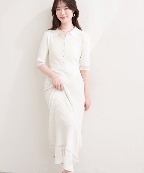 natural couture(ナチュラルクチュール)の「シアーデザインニットワンピース(ワンピース・レディース・オフホワイト/ラベンダー/ネイビー/グレー・FREE)」の15枚目の写真