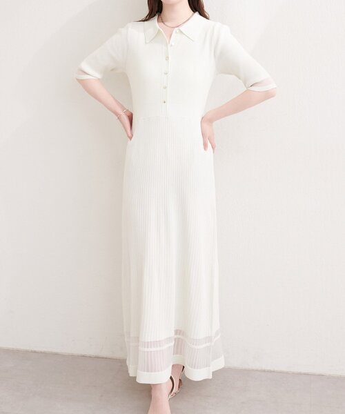 natural couture(ナチュラルクチュール)の「シアーデザインニットワンピース(ワンピース・レディース・オフホワイト/ラベンダー/ネイビー/グレー・FREE)」の16枚目の写真