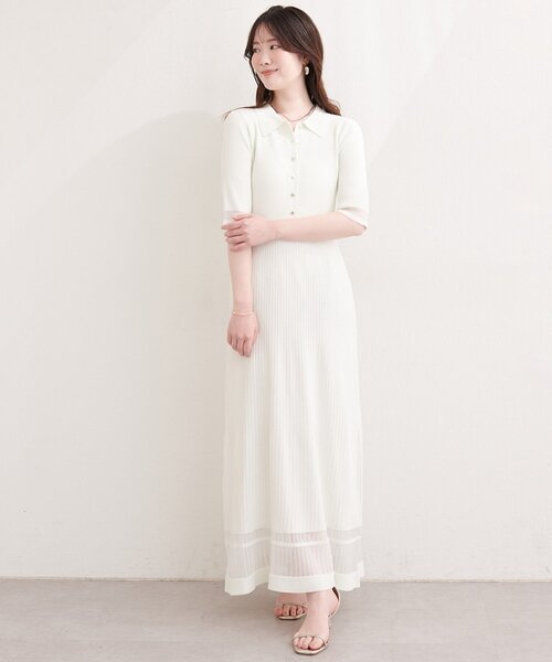natural couture(ナチュラルクチュール)の「シアーデザインニットワンピース(ワンピース・レディース・オフホワイト/ラベンダー/ネイビー/グレー・FREE)」の17枚目の写真