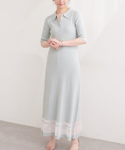 natural couture(ナチュラルクチュール)の「シアーデザインニットワンピース(ワンピース・レディース・オフホワイト/ラベンダー/ネイビー/グレー・FREE)」の20枚目の写真