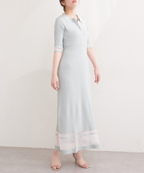 natural couture(ナチュラルクチュール)の「シアーデザインニットワンピース(ワンピース・レディース・オフホワイト/ラベンダー/ネイビー/グレー・FREE)」の21枚目の写真