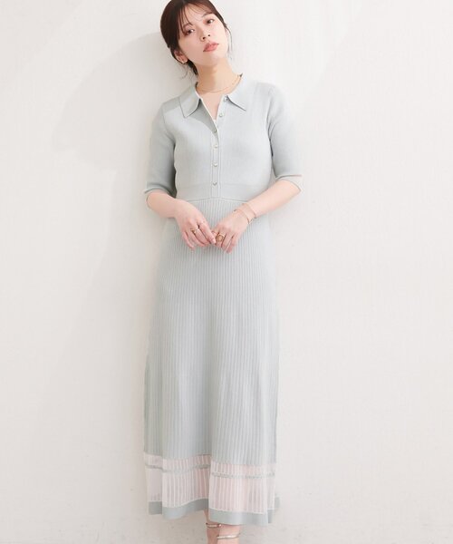 natural couture(ナチュラルクチュール)の「シアーデザインニットワンピース(ワンピース・レディース・オフホワイト/ラベンダー/ネイビー/グレー・FREE)」の22枚目の写真