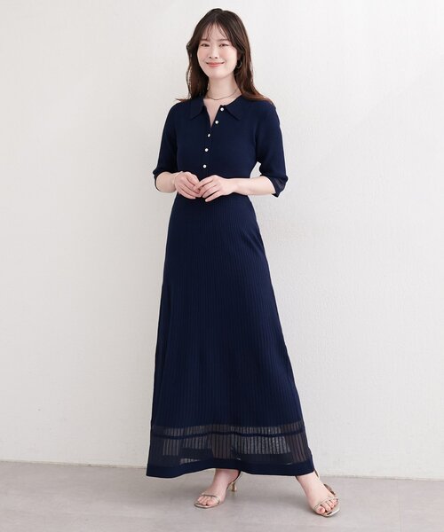 natural couture(ナチュラルクチュール)の「シアーデザインニットワンピース(ワンピース・レディース・オフホワイト/ラベンダー/ネイビー/グレー・FREE)」の5枚目の写真