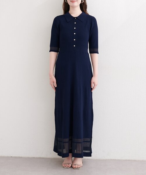 natural couture(ナチュラルクチュール)の「シアーデザインニットワンピース(ワンピース・レディース・オフホワイト/ラベンダー/ネイビー/グレー・FREE)」の6枚目の写真
