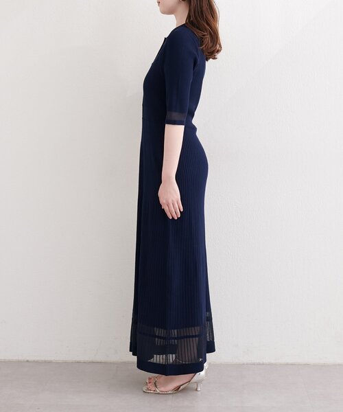 natural couture(ナチュラルクチュール)の「シアーデザインニットワンピース(ワンピース・レディース・オフホワイト/ラベンダー/ネイビー/グレー・FREE)」の7枚目の写真