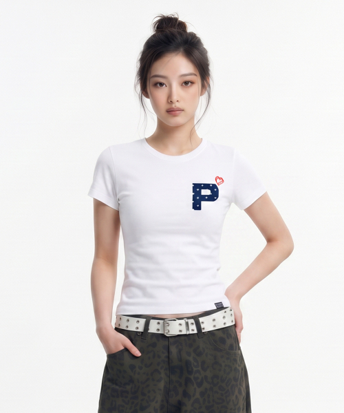 PEID(ペイド)の「PD ポルカドットP スリムフィット半袖Tシャツ ホワイト(Tシャツ/カットソー・レディース・ホワイト・1/2/3)」の2枚目の写真