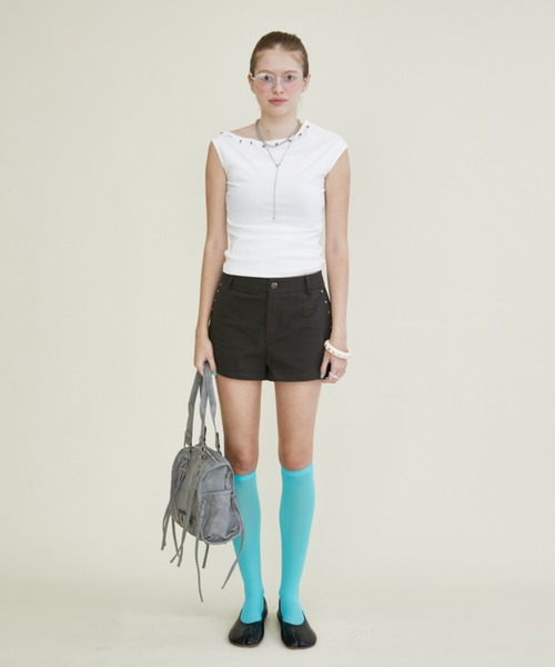 Rohwel（ローウェル）の「Stud Detail Short Pants / スタッズディテールショートパンツ（その他パンツ・レディース・ホワイト/チャコールグレー/ベージュ・FREE）」の11枚目の写真