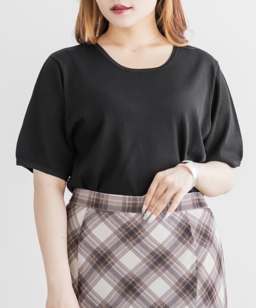 CLETTE(クレット)の「CLETTEオリジナルベーシックサマーニット(ニット/セーター・レディース・オフホワイト/グリーン/ブラック/ブルー・3L/LL/4L)」の3枚目の写真