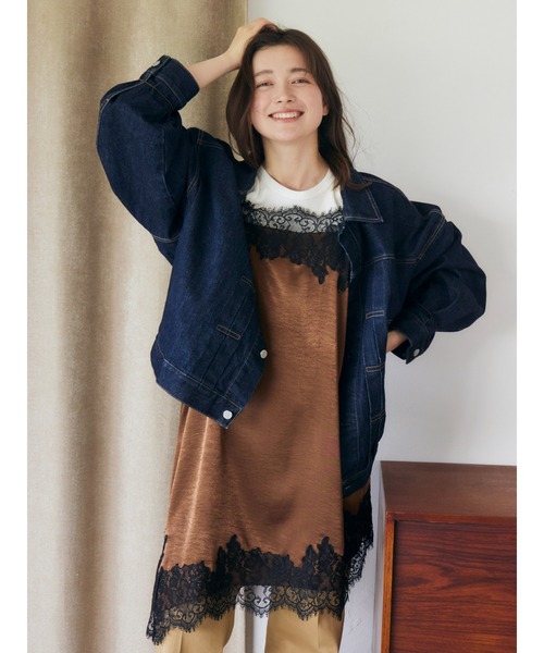 Ungrid(アングリッド)の「レースミドル丈サテンキャミワンピース(ワンピース・レディース・ブラウン/ブラック/イエロー/オフホワイト・FREE)」の13枚目の写真