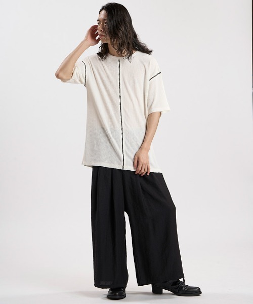NO ID.(ノーアイディ)の「mt10593-ダイヤステッチサーマルC-N-PO Tシャツ(459010-536T)(Tシャツ/カットソー・メンズ・グレー/ホワイト/ブラック・ONE SIZE)」の5枚目の写真