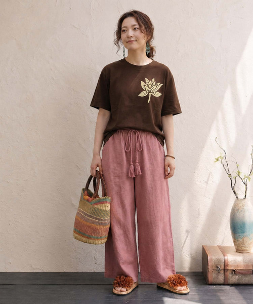 ZIP FIVE(ジップファイブ)の「エスニック Tシャツ ハス(蓮)(Tシャツ/カットソー・メンズ・ネイビー系/カーキ系/ホワイト/ブラック/ベージュ/キナリ/ブラウン/スミクロ・MEDIUM/LARGE/X-LARGE)」の13枚目の写真