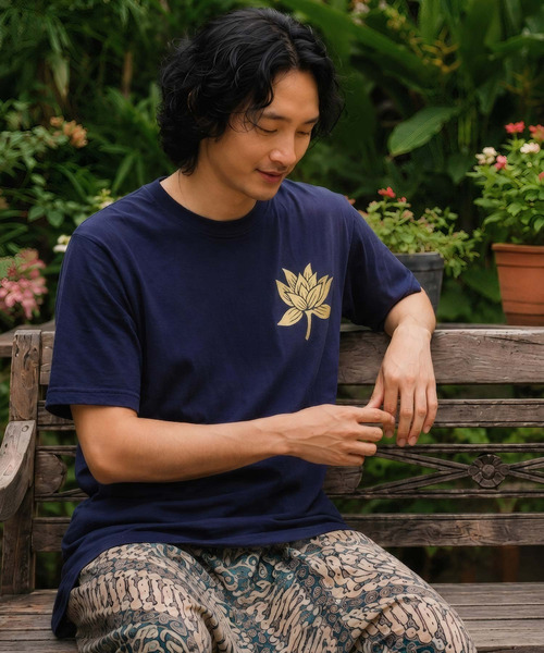 ZIP FIVE(ジップファイブ)の「エスニック Tシャツ ハス(蓮)(Tシャツ/カットソー・メンズ・ネイビー系/カーキ系/ホワイト/ブラック/ベージュ/キナリ/ブラウン/スミクロ・MEDIUM/LARGE/X-LARGE)」の18枚目の写真