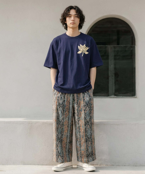 ZIP FIVE(ジップファイブ)の「エスニック Tシャツ ハス(蓮)(Tシャツ/カットソー・メンズ・ネイビー系/カーキ系/ホワイト/ブラック/ベージュ/キナリ/ブラウン/スミクロ・MEDIUM/LARGE/X-LARGE)」の20枚目の写真