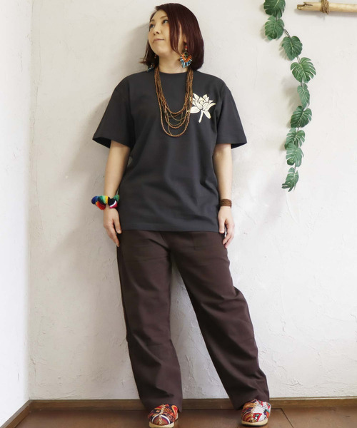 ZIP FIVE(ジップファイブ)の「エスニック Tシャツ ハス(蓮)(Tシャツ/カットソー・メンズ・ネイビー系/カーキ系/ホワイト/ブラック/ベージュ/キナリ/ブラウン/スミクロ・MEDIUM/LARGE/X-LARGE)」の17枚目の写真