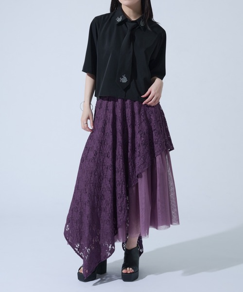 Ellno de Mavie（エルノデメヴィ）の「ネクタイ付きローズシシュウシャツ（シャツ/ブラウス・レディース・グレー系その他/ブラック・FREE）」の14枚目の写真
