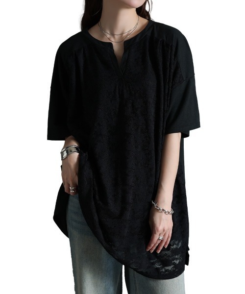 GOLDJAPAN(ゴールドジャパン)の「レースレイヤードチュニックTシャツ【大きいサイズ対応】(チュニック・レディース・ホワイト/ブラック・LL/3L/4L/5L)」の22枚目の写真