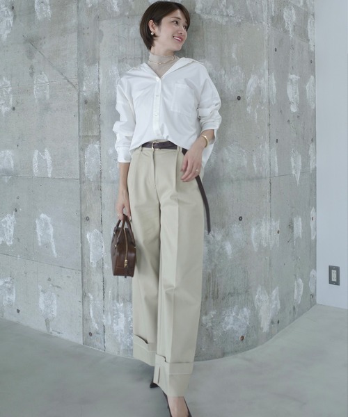 anuans(アニュアンス)の「タックワイドデザインパンツ(スラックス・レディース・ベージュ/ブラウン・SMALL/MEDIUM)」の13枚目の写真
