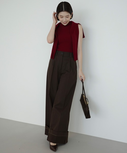 anuans(アニュアンス)の「タックワイドデザインパンツ(スラックス・レディース・ベージュ/ブラウン・SMALL/MEDIUM)」の16枚目の写真
