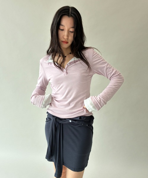FUULLY STUDIO(フーリィーステューディオ)の「シアーヘンリーロングスリーブTOPS(Tシャツ/カットソー・レディース・チャコールグレー/ピンク/ライトグレー・FREE)」の18枚目の写真