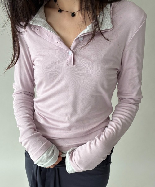FUULLY STUDIO(フーリィーステューディオ)の「シアーヘンリーロングスリーブTOPS(Tシャツ/カットソー・レディース・チャコールグレー/ピンク/ライトグレー・FREE)」の21枚目の写真