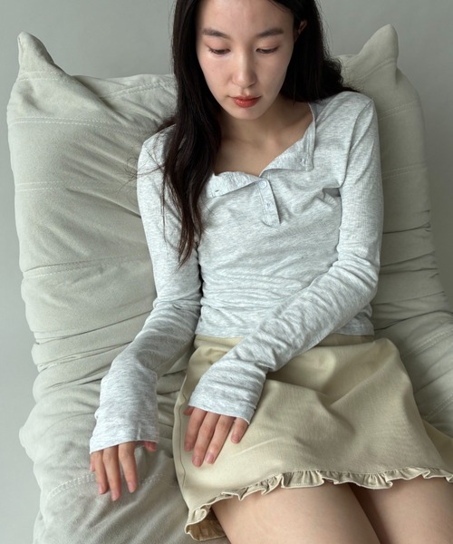 FUULLY STUDIO(フーリィーステューディオ)の「シアーヘンリーロングスリーブTOPS(Tシャツ/カットソー・レディース・チャコールグレー/ピンク/ライトグレー・FREE)」の10枚目の写真