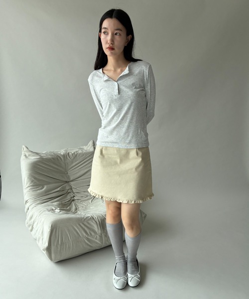 FUULLY STUDIO(フーリィーステューディオ)の「シアーヘンリーロングスリーブTOPS(Tシャツ/カットソー・レディース・チャコールグレー/ピンク/ライトグレー・FREE)」の13枚目の写真
