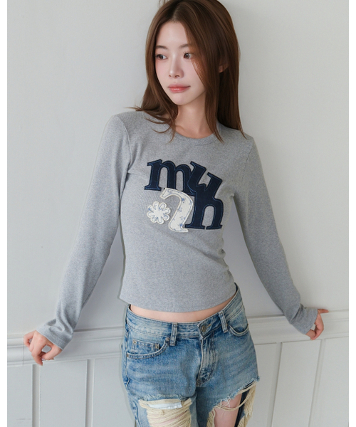 muahmuah（ムーアムーア）の「Aフラワーアップリケパッチ 長袖Tシャツ [グレー]（Tシャツ/カットソー・レディース・その他・FREE）」の6枚目の写真