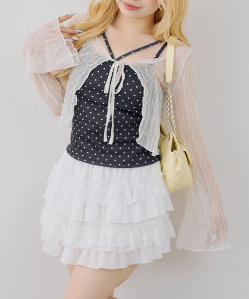 Another Branch olive des olive(アナザーブランチオリーブデオリーブ)の「シアーカーディガン+ドットキャミアンサンブル(シャツ/ブラウス・レディース・オフホワイト/ブラック・FREE)」の2枚目の写真