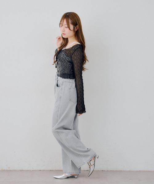 Another Branch olive des olive(アナザーブランチオリーブデオリーブ)の「シアーカーディガン+ドットキャミアンサンブル(シャツ/ブラウス・レディース・オフホワイト/ブラック・FREE)」の11枚目の写真