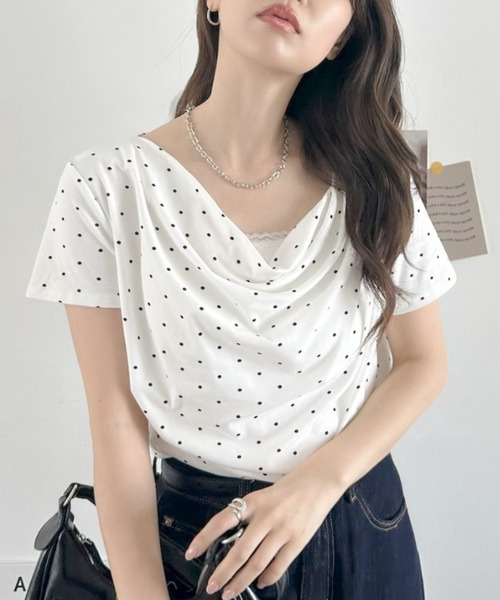 TREOVER（トレオーバー）の「上品なドレープが目を惹くドット柄トップス（Tシャツ/カットソー・レディース・オフホワイト/ブラック/杢グレー・FREE）」の19枚目の写真