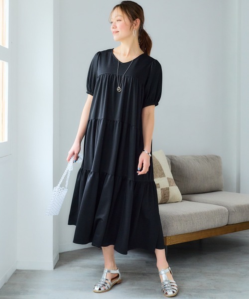 SMILE LAND（スマイルランド）の「＜大きいサイズ＞ 美ラクRUタッチティアードワンピース（接触冷感・UVカット）（ワンピース・レディース・グレイッシュブルー・L/LL/3L/4L/5L）」の5枚目の写真