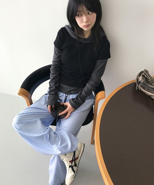 Girly Doll(ガーリードール)の「ストライプギャザーワイドイージーパンツ(その他パンツ・レディース・ブルー/イエロー・FREE)」の13枚目の写真