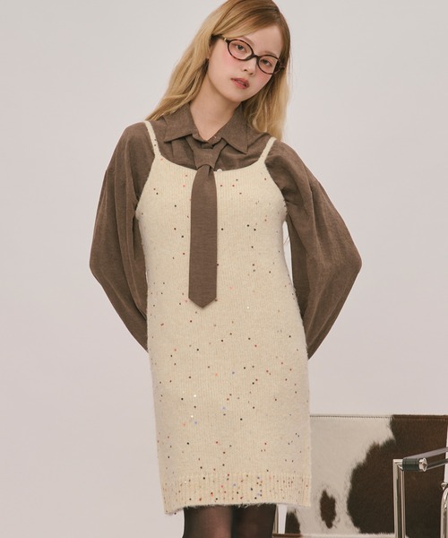 loin nuit（ロワンニュイ）の「spangle mini onepiece / スパンコールミニワンピース（ワンピース・レディース・ブルー/アイボリー/グレー/ブラック/ピンク/ライトブラウン・FREE）」の2枚目の写真