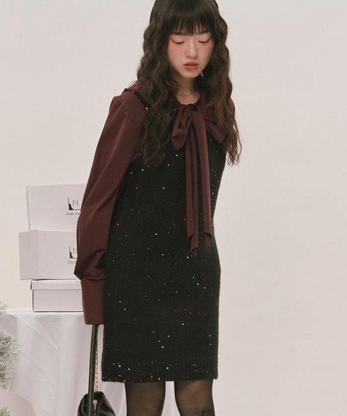 loin nuit（ロワンニュイ）の「spangle mini onepiece / スパンコールミニワンピース（ワンピース・レディース・ブルー/アイボリー/グレー/ブラック/ピンク/ライトブラウン・FREE）」の7枚目の写真