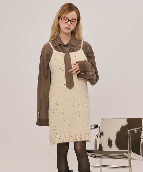 loin nuit（ロワンニュイ）の「spangle mini onepiece / スパンコールミニワンピース（ワンピース・レディース・ブルー/アイボリー/グレー/ブラック/ピンク/ライトブラウン・FREE）」の22枚目の写真