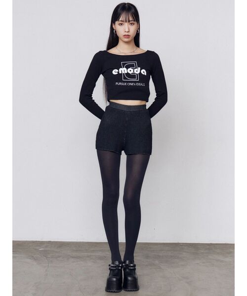 EMODA（エモダ）の「ロゴプリントクロップトップ（Tシャツ/カットソー・レディース・ブルー/ホワイト/ブラック/グレー・FREE）」の10枚目の写真