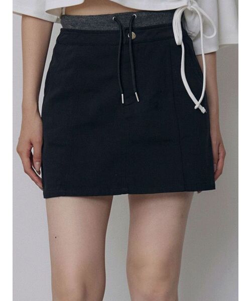 MURUA(ムルーア)の「リブダブルウエストミニスカート 秋服(スカート・レディース・ブラック/グレー/カーキ・1/2)」の2枚目の写真