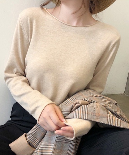 MELT(メルト)の「【カラバリ豊富】メローシンプルニットトップス(ニット/セーター・レディース・ベージュ/ピンク/ブラック/グリーン/ホワイト・FREE)」の3枚目の写真