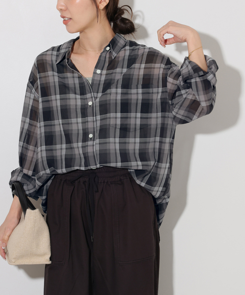 JOURNAL STANDARD relume(ジャーナルスタンダード レリューム)の「シアーボイルコットンチェックシャツ(シャツ/ブラウス・レディース・ブラック系その他/ベージュ系その他/ネイビー/チョコ・FREE)」の2枚目の写真
