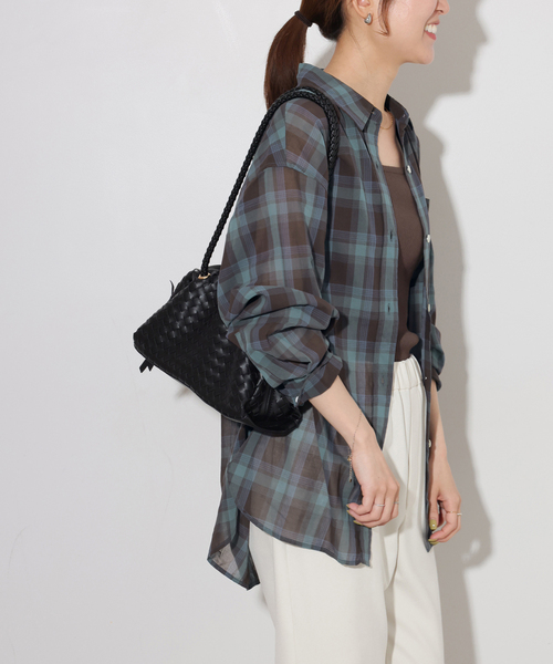 JOURNAL STANDARD relume(ジャーナルスタンダード レリューム)の「シアーボイルコットンチェックシャツ(シャツ/ブラウス・レディース・ブラック系その他/ベージュ系その他/ネイビー/チョコ・FREE)」の1枚目の写真