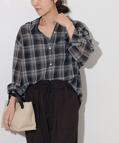 JOURNAL STANDARD relume(ジャーナルスタンダード レリューム)の「シアーボイルコットンチェックシャツ(シャツ/ブラウス・レディース・ブラック系その他/ベージュ系その他/ネイビー/チョコ・FREE)」の8枚目の写真