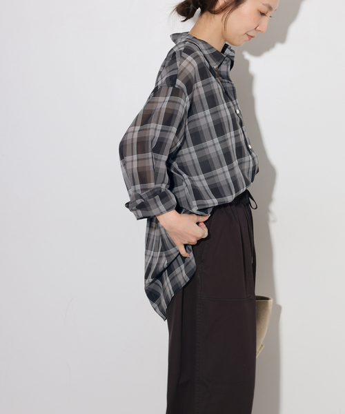 JOURNAL STANDARD relume(ジャーナルスタンダード レリューム)の「シアーボイルコットンチェックシャツ(シャツ/ブラウス・レディース・ブラック系その他/ベージュ系その他/ネイビー/チョコ・FREE)」の9枚目の写真