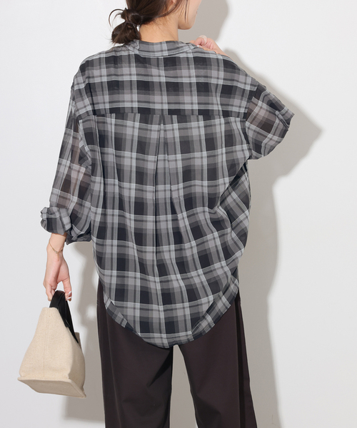 JOURNAL STANDARD relume(ジャーナルスタンダード レリューム)の「シアーボイルコットンチェックシャツ(シャツ/ブラウス・レディース・ブラック系その他/ベージュ系その他/ネイビー/チョコ・FREE)」の10枚目の写真