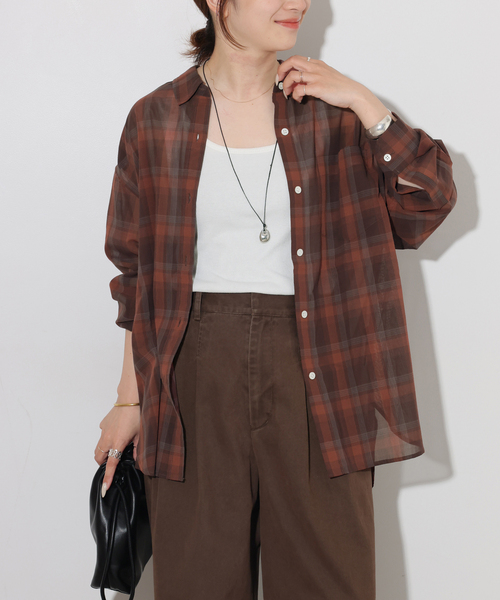 JOURNAL STANDARD relume(ジャーナルスタンダード レリューム)の「シアーボイルコットンチェックシャツ(シャツ/ブラウス・レディース・ブラック系その他/ベージュ系その他/ネイビー/チョコ・FREE)」の14枚目の写真